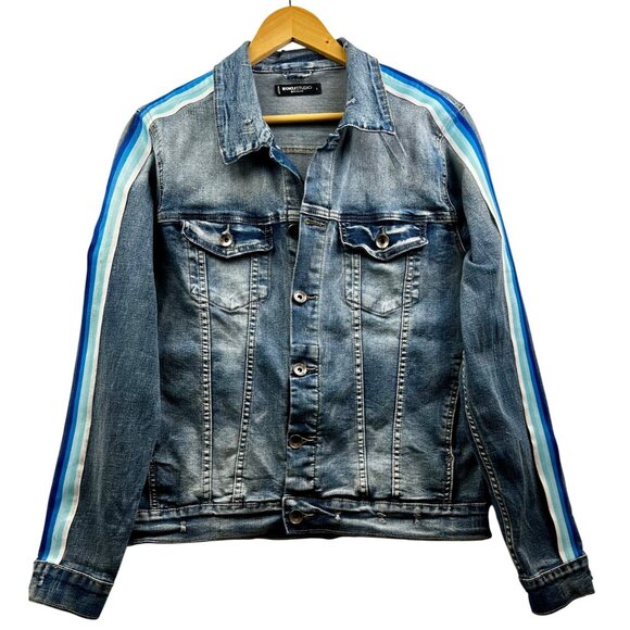 ROKU STUDIO Graffiti Patch Denim Jacket  Basquiat Distressed Streetwear Sz LARGE - Picture 9 of 10